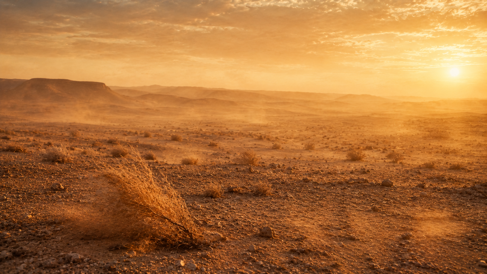 A stressed desert landscape under wind, evoking the *land vomits* warning of Leviticus 18:24-28