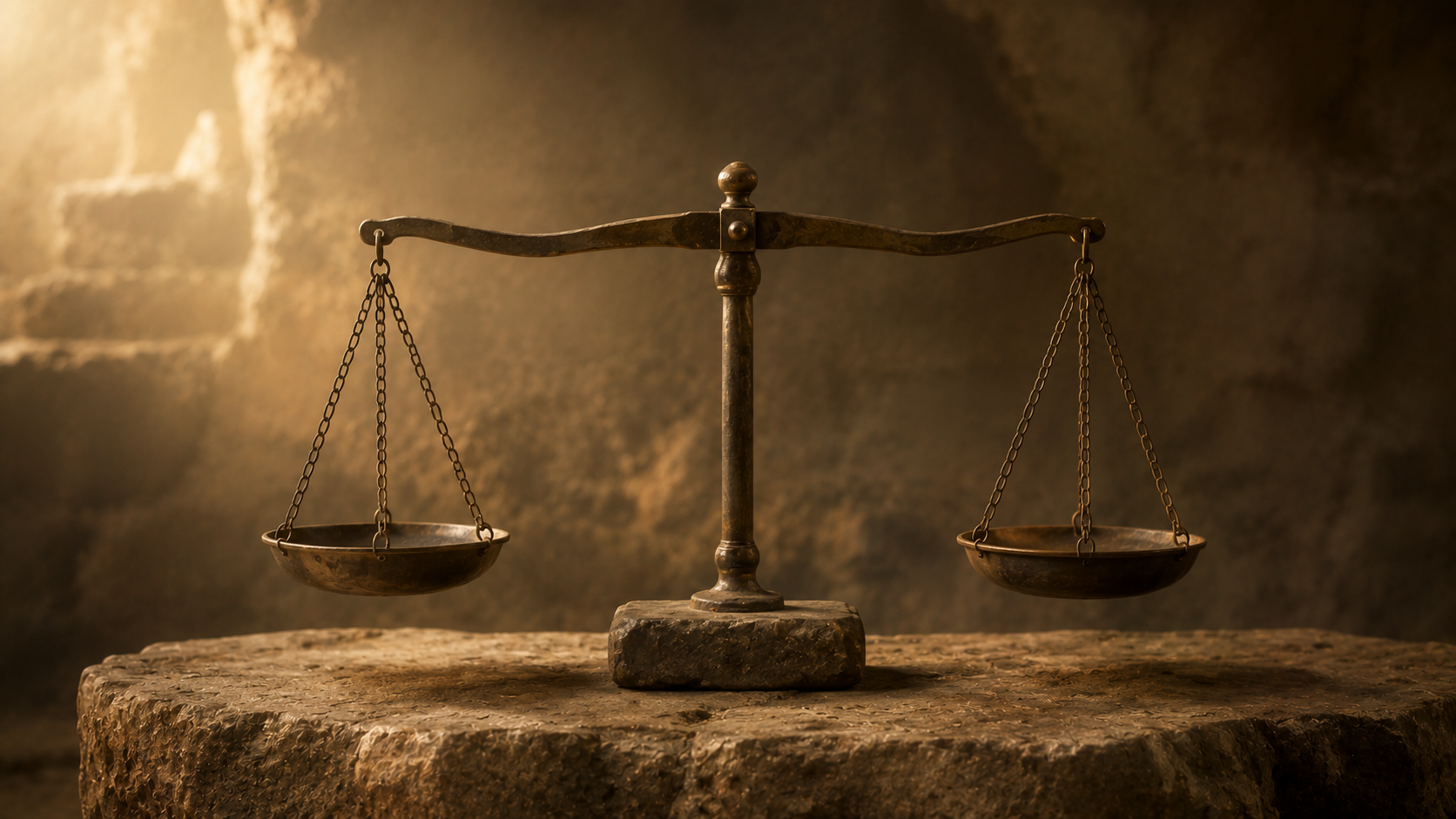 A level balance scale on stone, evoking the weight of a vow that someone must bear in Numbers 30