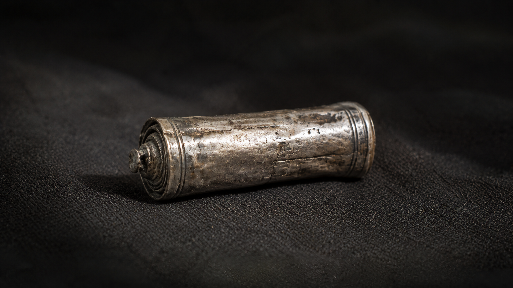 A small rolled ancient silver scroll on dark cloth, evoking the Ketef Hinnom amulets bearing the priestly blessing