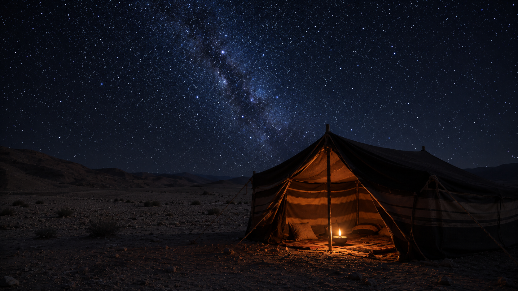 A starry desert night over a Bedouin tent, evoking Abraham counting the stars and believing the divine promise against hope