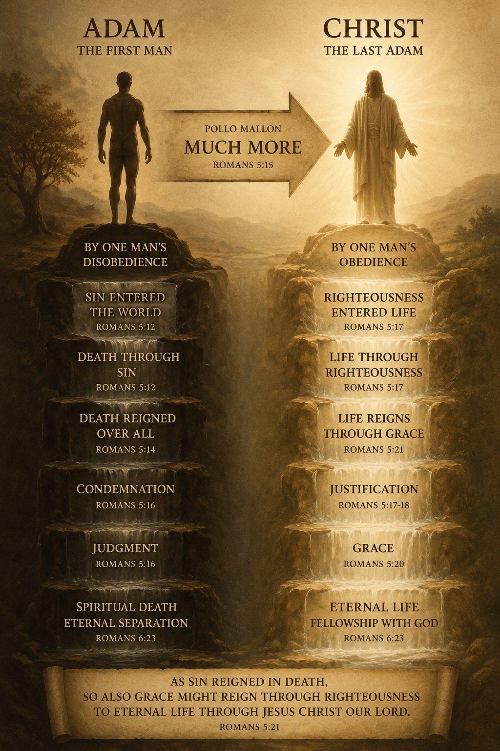 Diagram of Adam and Christ as the two corporate heads of humanity, with consequences flowing from each