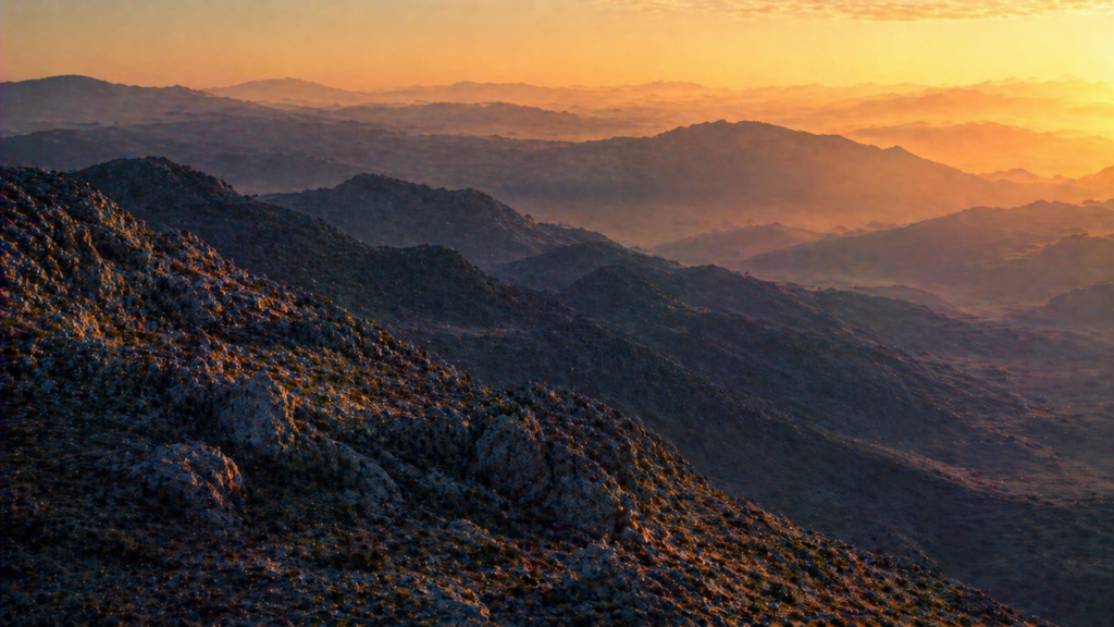 A mountain landscape at dawn, illustrating El Shaddai (often translated God of the Mountain) in Genesis 17