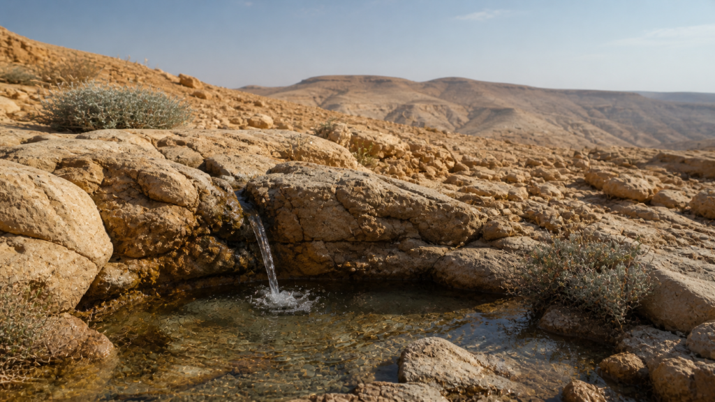 A small desert spring in the Negev wilderness, evoking Hagar's second encounter with the God who hears in Genesis 21